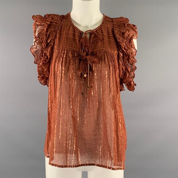 Ulla Johnson Tops - ULLA JOHNSON Size 6 Rust Cotton Blend Stripe Bohemian Blouse